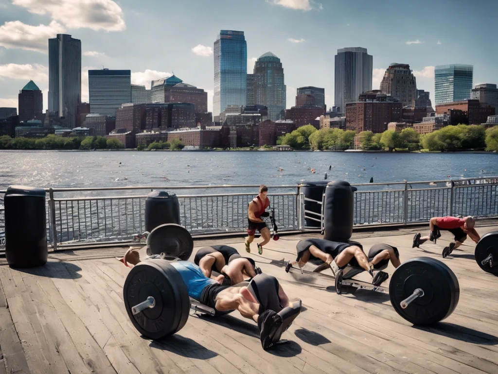 Hyrox competitors training at a Boston Hyrox training gym